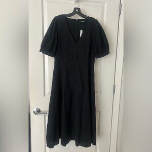 New with tag Floral Jacquard Puff-Sleeve Button-Front Midi Dress